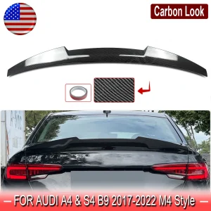 For Audi S4 A4 B9 2017-2022 V-Type Rear Trunk Spoiler Wing Carbon Fiber Look - Image 6
