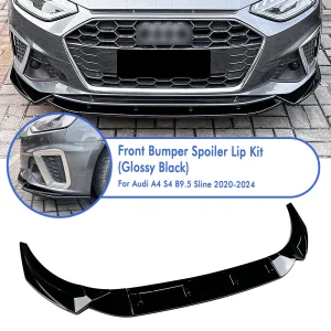Front Bumper Splitter Lip Kit For Audi A4 S4 B9.5 Sline 2020-2024 Gloss Black - Image 6