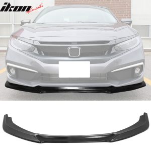 Fits 19-21 Honda Civic GT Style Front Bumper Lip Spoiler Kit Unpainted Black PU - Image 1