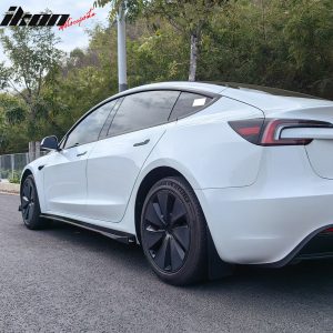 Fits 17-25 Tesla Model 3 IKON Style 2PCS Side Skirts Extension PP Gloss Black - Image 3