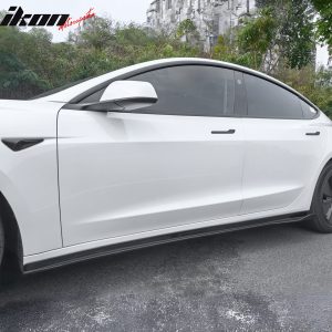 Fits 17-25 Tesla Model 3 IKON Style 2PCS Side Skirts Extension PP Gloss Black - Image 4