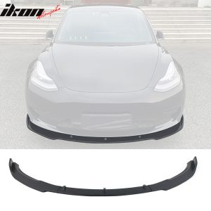 Fits 17-23 Tesla Model 3 Sedan IKON Style Front Bumper Lip PP Matte Black - 3PCS - Image 1