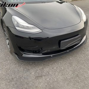 Fits 17-23 Tesla Model 3 Sedan IKON Style Front Bumper Lip PP Matte Black - 3PCS - Image 2