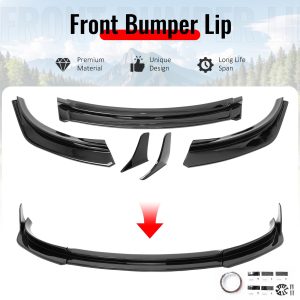 Fits 17-23 Tesla Model 3 IKON V4 3PCS Front Lip w/ V1 Winglets Gloss Black ABS - Image 3