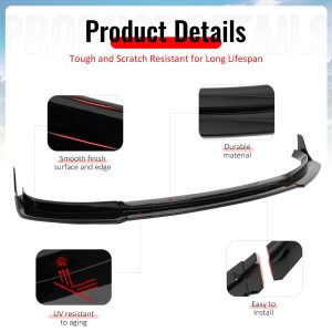 Fits 17-23 Tesla Model 3 IKON V4 3PCS Front Lip w/ V1 Winglets Gloss Black ABS - Image 4