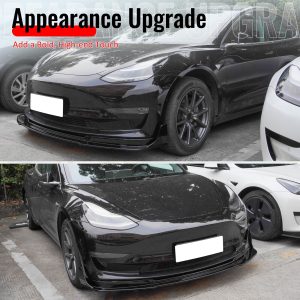 Fits 17-23 Tesla Model 3 IKON V4 3PCS Front Lip w/ V1 Winglets Gloss Black ABS - Image 5