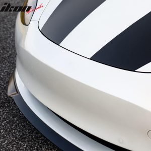 Fits 17-23 Tesla Model 3 IKON Style Unpainted Black PP Front Bumper Lip Spoiler - Image 4