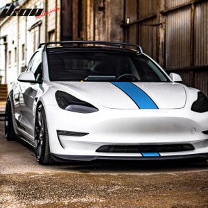 Fits 17-23 Tesla Model 3 IKON Style Unpainted Black PP Front Bumper Lip Spoiler - Image 5