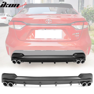 Fits 20-22 Toyota Corolla L LE/XLE Matte Black Rear Diffuser & Silver Tips - Image 1