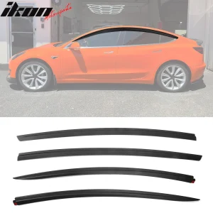 For 17-25 Tesla Model 3 ABS Tape-on Window Visor Sun Rain Guard 4PCS Matte Black - Image 6