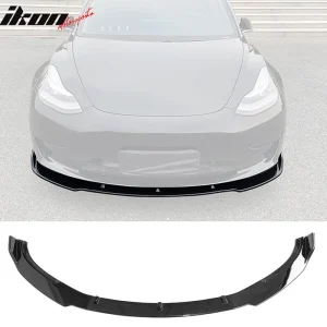 Fits 17-23 Tesla Model 3 Sedan IKON Style Front Bumper Lip PP Gloss Black - 3PCS - Image 6