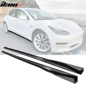 Fits 17-25 Tesla Model 3 IKON Style 2PCS Side Skirts Extension PP Gloss Black - Image 6