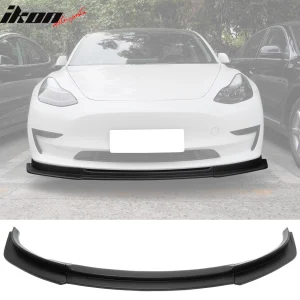 Fits 17-23 Tesla Model 3 IKON V4 Style 3PCS Front Bumper Lip Matte Black ABS - Image 6