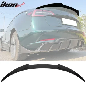 Fits 17-23 Tesla Model 3 IKON Style Rear Trunk Spoiler Wing ABS - Gloss Black - Image 6