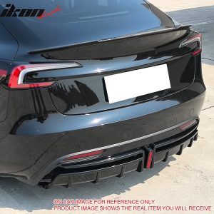 Fits 24-25 Tesla Model 3 Highland Rear Bumper Diffuser Matte Black Lip LED Apron - Image 4