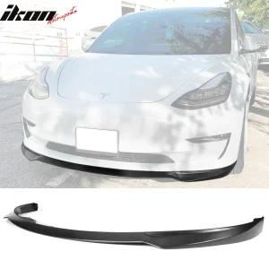 Fits 17-23 Tesla Model 3 IKON Style Unpainted Black PP Front Bumper Lip Spoiler - Image 6