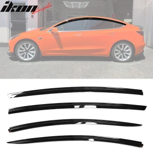 For 17-25 Tesla Model 3 ABS Tape-on Window Visor Sun Rain Guard 4PCS Gloss Black - Image 6