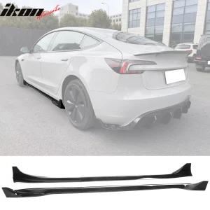 Fits 24-25 Tesla Model 3 IKON Style Side Skirt Rocker Panel 4PCS Gloss Black ABS - Image 6
