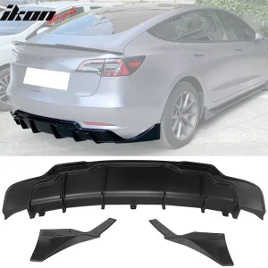 Fits 17-23 Tesla Model 3 Rear Bumper Lip Diffuser w/ Aprons 3PC Matte Black - Image 6
