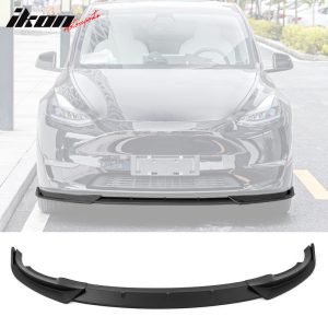 Fits 20-25 Tesla Model Y Matte Black Front Bumper Lip Spoiler IKON Style PP 3PCS - Image 1