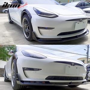Fits 17-25 Tesla Model 3 Side Skirts Extension V Style Gloss Black Rocker Panel - Image 3