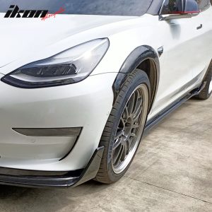 Fits 17-25 Tesla Model 3 Side Skirts Extension V Style Gloss Black Rocker Panel - Image 4