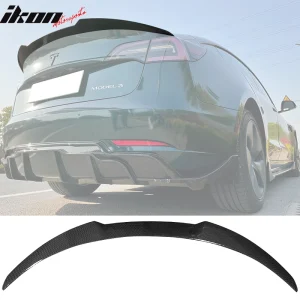 Fits 17-23 Tesla Model 3 IKON Style Rear Trunk Spoiler Wing - Carbon Fiber Print - Image 6
