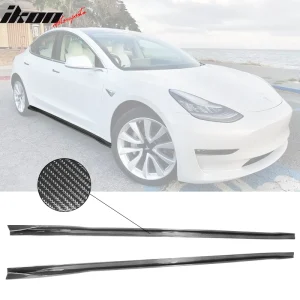 Fits 17-25 Tesla Model 3 Side Skirts Extension Rocker Panel Carbon Fiber Print - Image 6