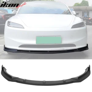 Fits 24-25 Tesla Model 3 3PCS IKON Style Front Bumper Lip Spoiler Matte Black PP - Image 6