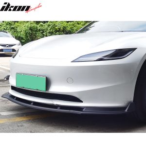 Fits 24-25 Tesla Model 3 3PCS IKON Style Front Bumper Lip Spoiler Matte Black PP - Image 3