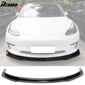Fits 17-23 Tesla Model 3 IKON V4 Front Bumper Lip 3PC Carbon Fiber Print ABS - Image 6