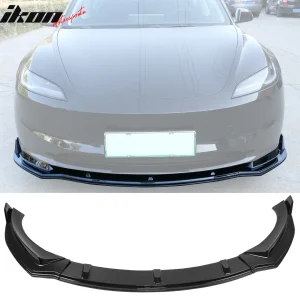 Fits 24-25 Tesla Model 3 3PCS IKON Style Front Bumper Lip Spoiler Gloss Black PP - Image 6