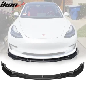 Fits 17-23 Tesla Model 3 Front Bumper Lip Spoiler Splitter 3PC PP Matte Black - Image 6
