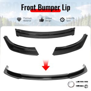 Fits 17-23 Tesla Model 3 IKON V4 Front Bumper Lip 3PC Carbon Fiber Print ABS - Image 3