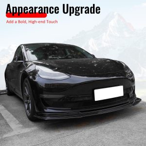Fits 17-23 Tesla Model 3 IKON V4 Front Bumper Lip 3PC Carbon Fiber Print ABS - Image 5