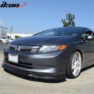 Fit 12 Honda Civic 4-Door Sedan Unpainted Black Front Bumper Lip PU (USDM Model) - Image 3