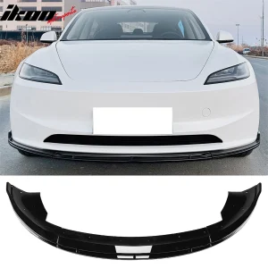 Fits 24-26 Tesla Model 3 IKON V4 Style Front Bumper Lip Spoiler Gloss Black 3PCS - Image 6