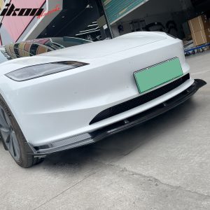 Fits 24-25 Tesla Model 3 3PCS IKON Style Front Bumper Lip Carbon Fiber Print PP - Image 3