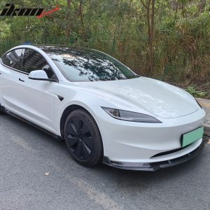 Fits 24-25 Tesla Model 3 3PCS IKON Style Front Bumper Lip Carbon Fiber Print PP - Image 4