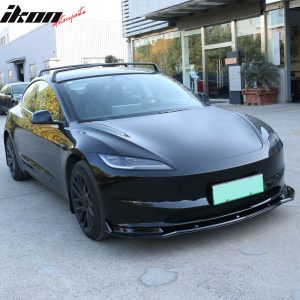 Fits 24-25 Tesla Model 3 3PCS IKON Style Front Bumper Lip Spoiler Gloss Black PP - Image 4