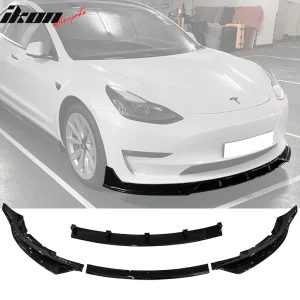 Fits 17-23 Tesla Model 3 IKON Front Bumper Lip Spoiler Splitter 4PC Gloss Black - Image 6