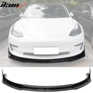 Fits 17-23 Tesla Model 3 IKON V4 Carbon Fiber Print Front Lip w/ V1 Winglets ABS - Image 6