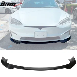 Fits 21-25 Tesla Model S Track Pack Style Front Bumper Lip Gloss Black 3PC Kit - Image 6