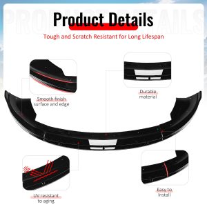 Fits 24-26 Tesla Model 3 IKON V4 Style Front Bumper Lip Spoiler Gloss Black 3PCS - Image 4