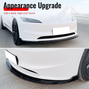 Fits 24-26 Tesla Model 3 IKON V4 Style Front Bumper Lip Spoiler Gloss Black 3PCS - Image 5