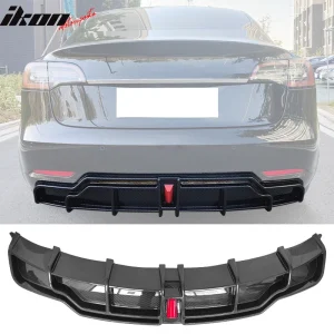 Fits 17-23 Tesla Model 3 IKON Style Carbon Fiber Print Rear Lip Diffuser W/ LED - Image 6