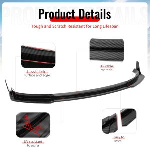 Fits 17-23 Tesla Model 3 IKON V4 Carbon Fiber Print Front Lip w/ V1 Winglets ABS - Image 4