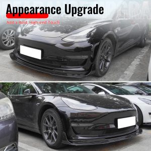 Fits 17-23 Tesla Model 3 IKON V4 Carbon Fiber Print Front Lip w/ V1 Winglets ABS - Image 5