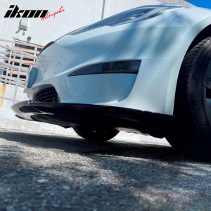 Fits 21-25 Tesla Model S Track Pack Style Front Bumper Lip Gloss Black 3PC Kit - Image 3
