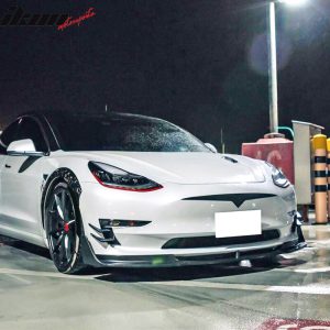 Fits 17-23 Tesla Model 3 V Style Front Bumper Lip Spoiler Kit Unpainted PP 5PCS - Image 3
